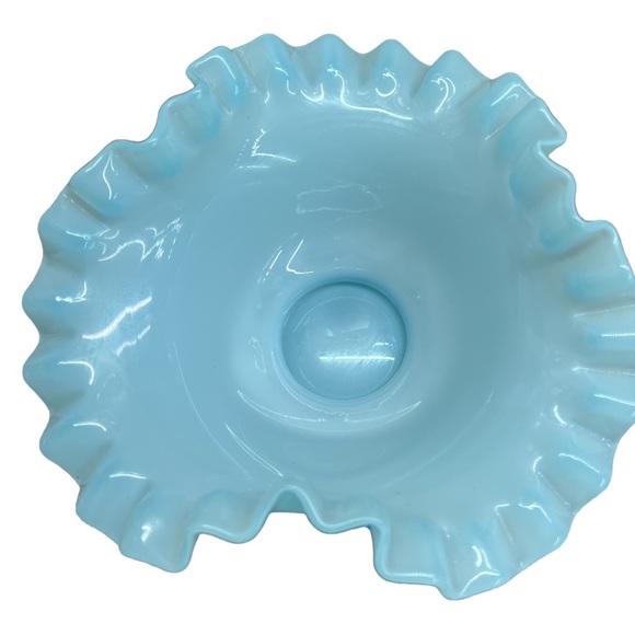Fenton Blue Bowl with Ruffled and Crimped Edge - Vintage Art Glass Bowl - Picture 3 of 8